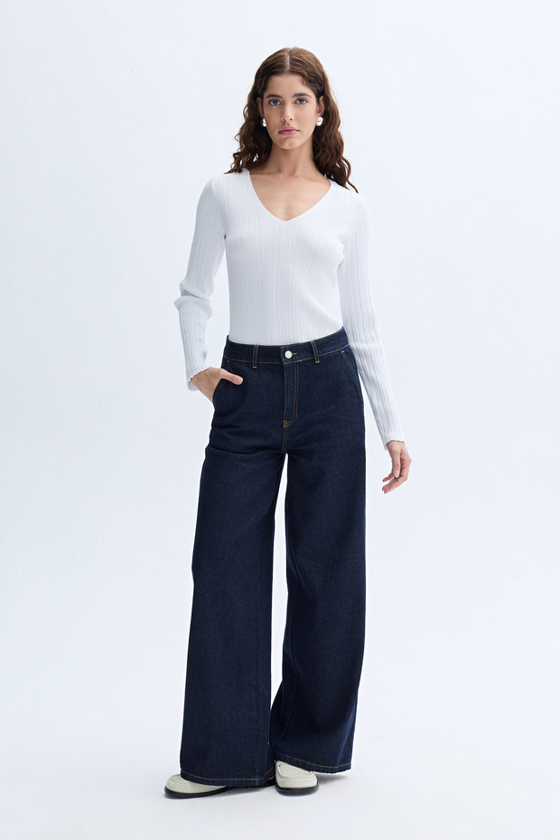 V YAKA FITTED TRİKO KAZAK - 4