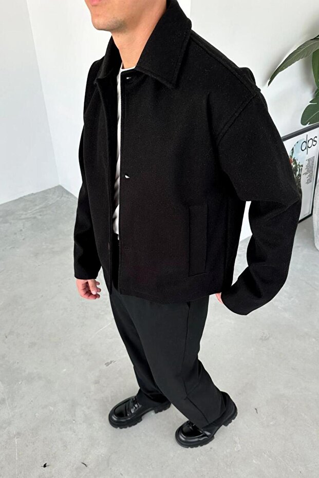 Siyah Wool Blend Relaxed Ceket - 2