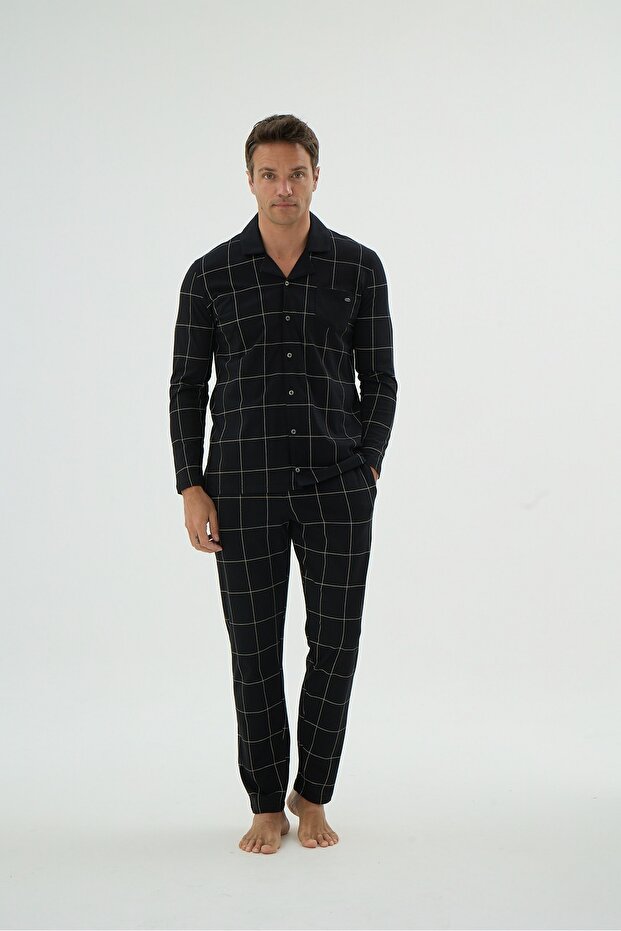 طقم بيجامة رجالي بأزرار 9637 - 1