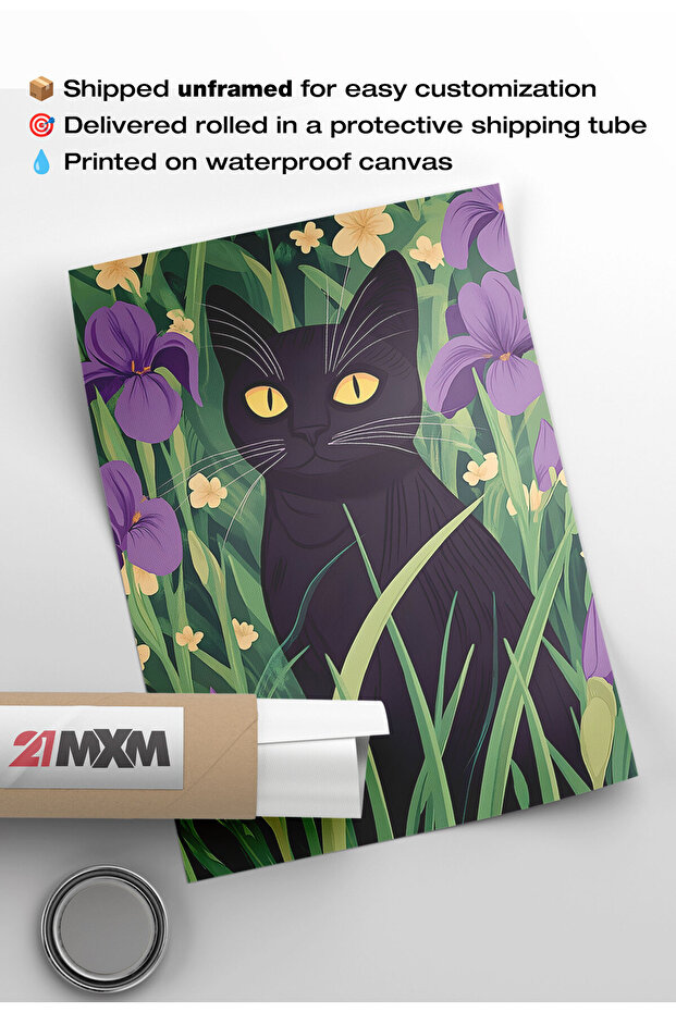 Black Cat Canvas Print – Digital Artwork on Unframed - Black Cat 24 - 6