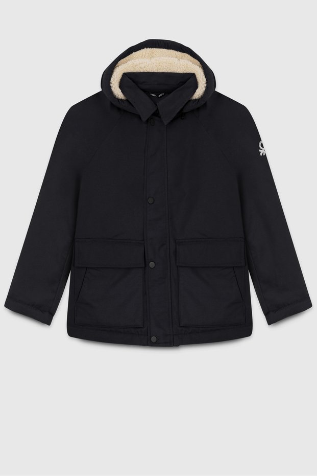 Boy's Black Color Removable Hooded Coat