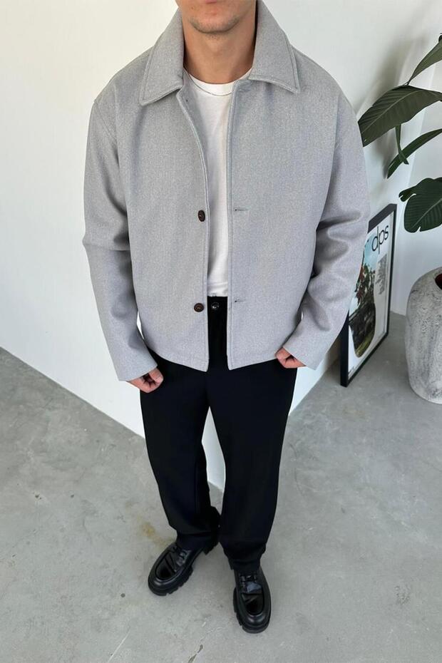 Gri Wool Blend Relaxed Ceket - 1