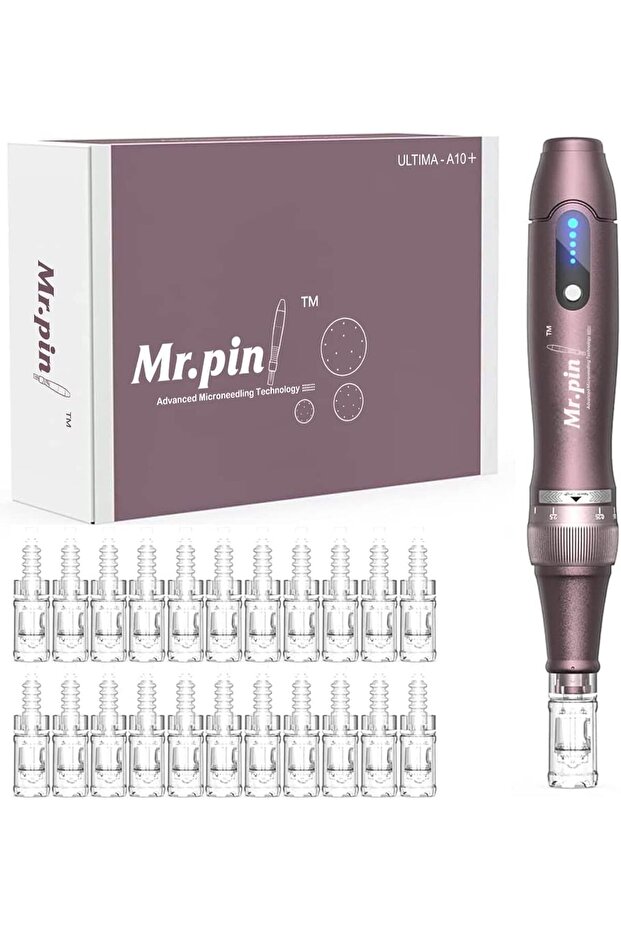 قلم ديرما الأصلي Mr.Pin A10 Plus - لاسلكي مع 20 قطعة من خراطيش الاستبدال بأحجام مختلفة