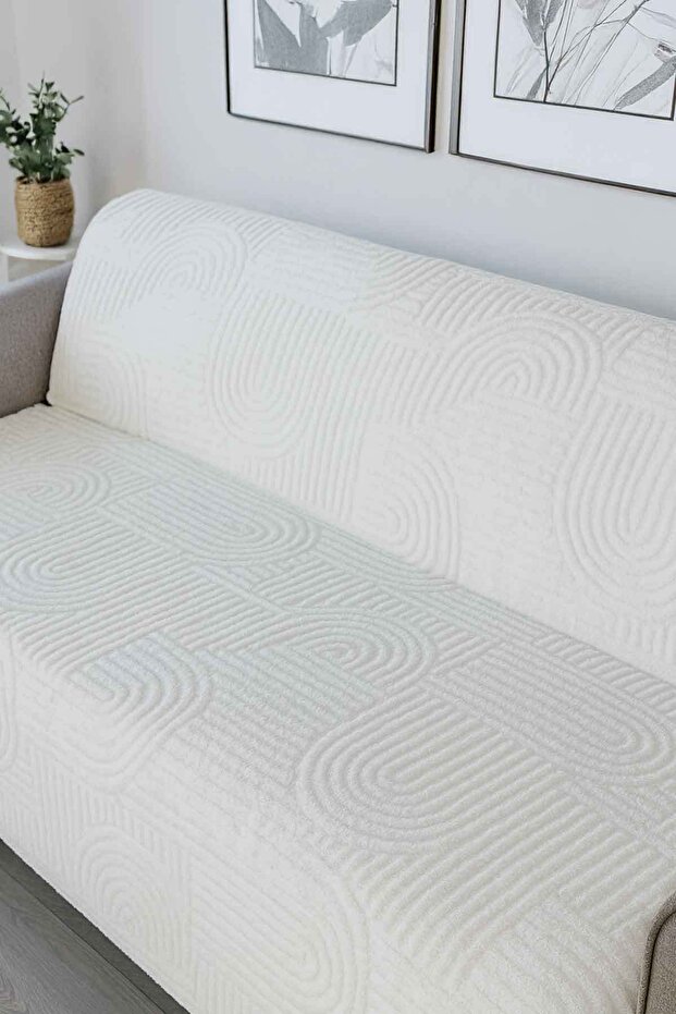 Decomia Home Carie Kabartmalı Yumuşak Tüylü Koltuk Örtüsü Çok Amaçlı Koltuk Şalı Kaymaz Süngerli (165x205 cm)