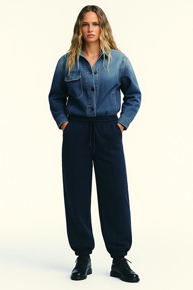 Three-Threaded Legged Rubber-Soled Sweatpants - 1