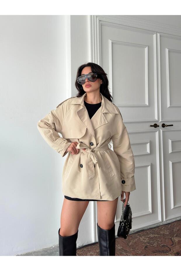 Taş Kuşaklı Midi Trençkot - 3