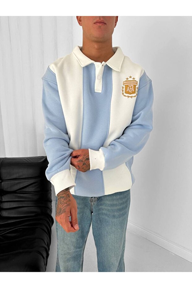 Düğmeli Yaka Oversize Unisex Premium Sweatshirt - 3