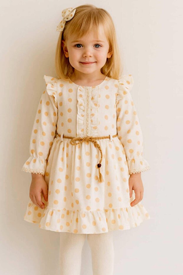 Long Sleeve Polka Dot Girls' Dress