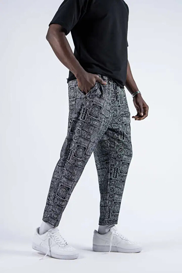 Patterned Baggy Trousers with Elastic Waist