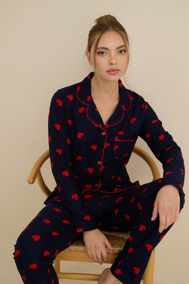 Women's Heart Patterned Pajama Set Soft - Soft and Stylish