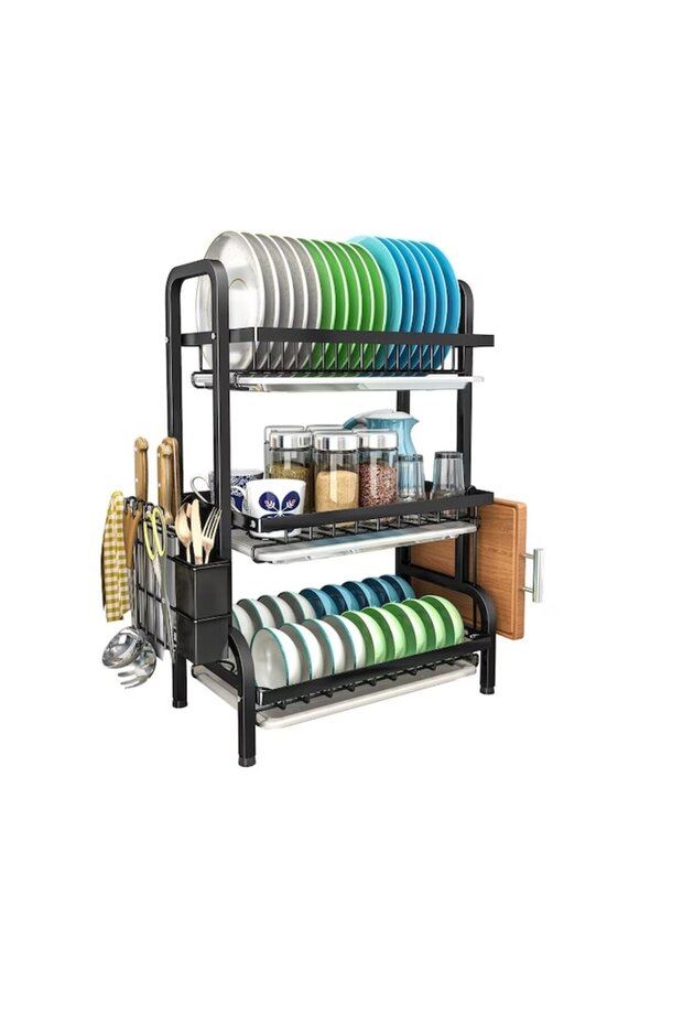 Multi-level Dish Drainer Stuffix®, with 3 metal shelves, black - 2