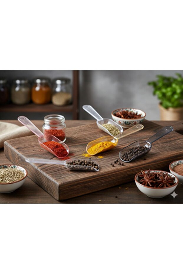 Mini plastic spice spoons, made in Turkey