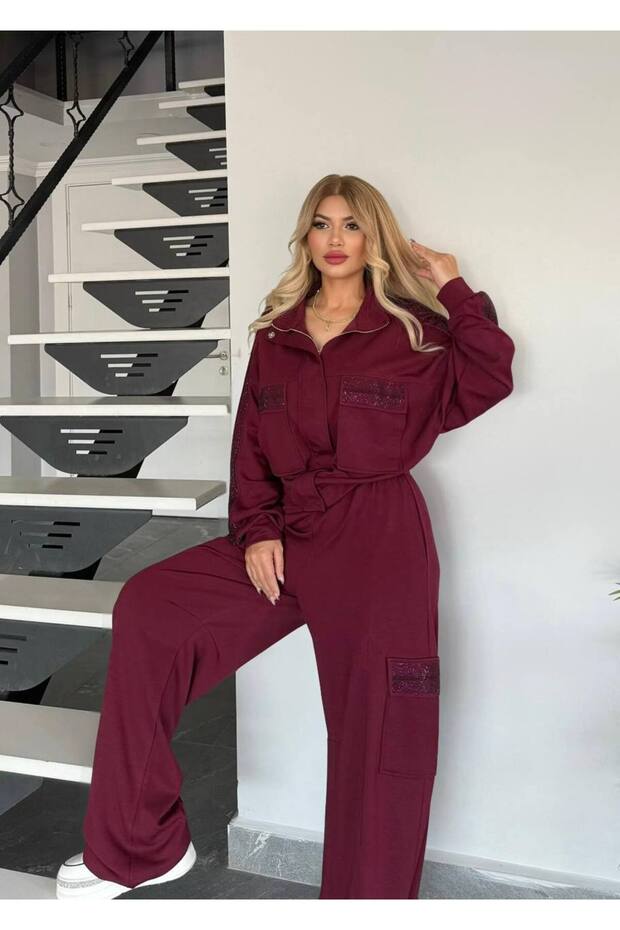 طقم سترة بياقة مرصعة بالأحجار - 1