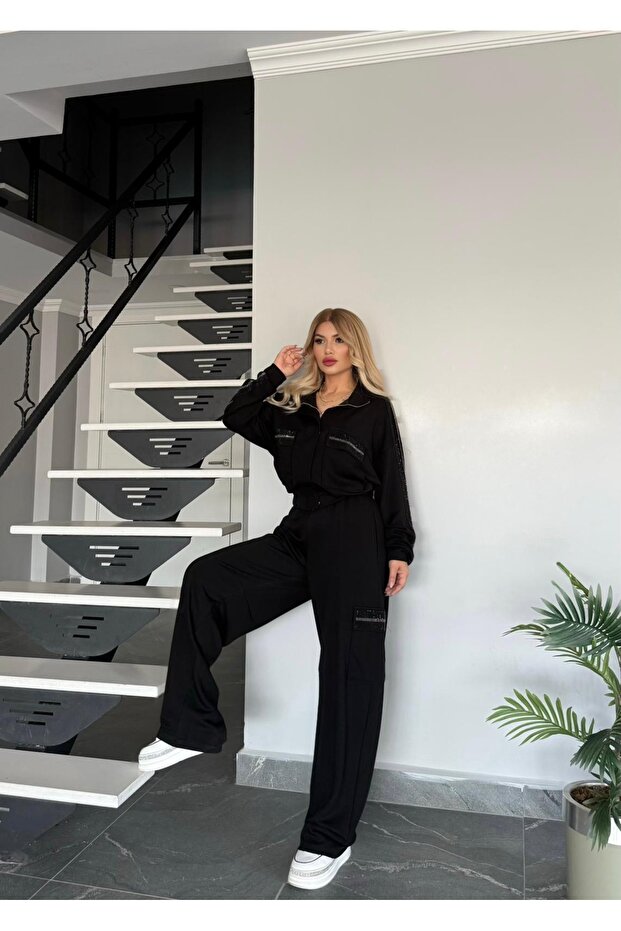 طقم سترة بياقة مرصعة بالأحجار - 2