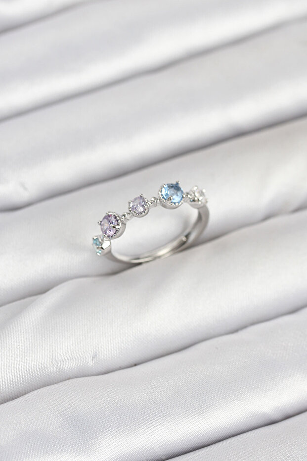 Brass Silver Color Colorful Zircon Stone Women's Ring Tj-Byk3867