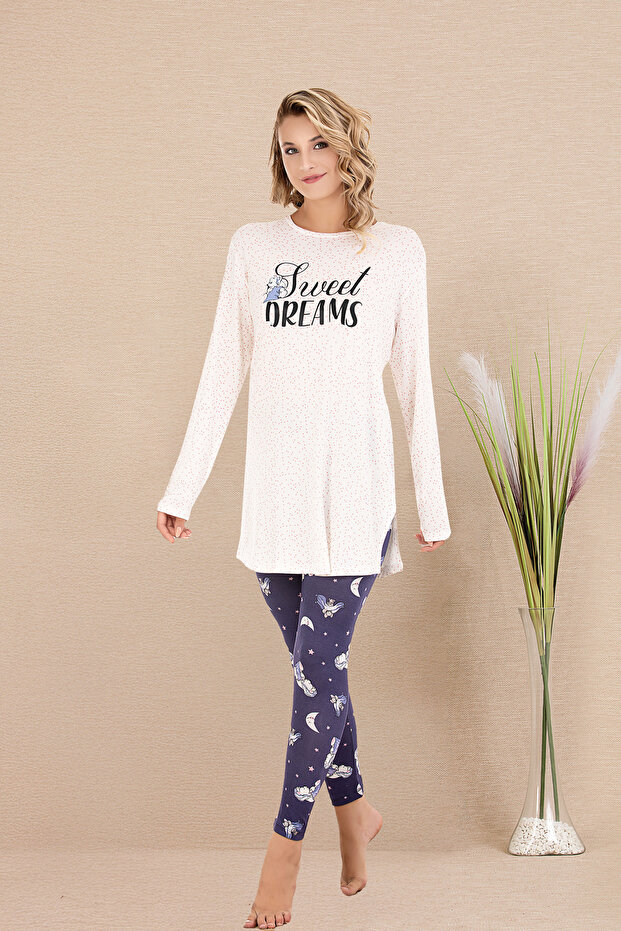 Crew Neck Long Sleeve Top and Floral Print Leggings Pajama Set