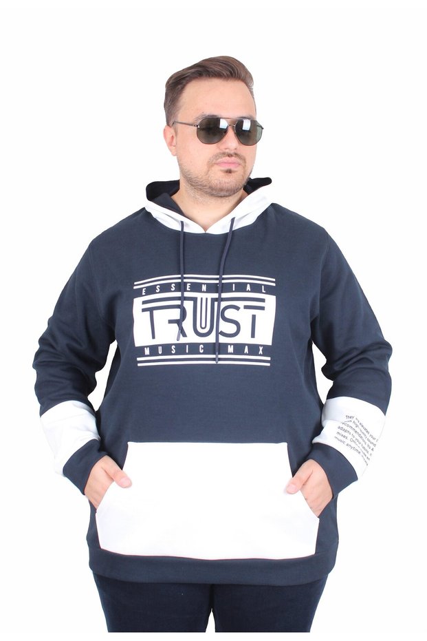Large Size Hooded Sweat Double Face Trust 25701 Navy Blue