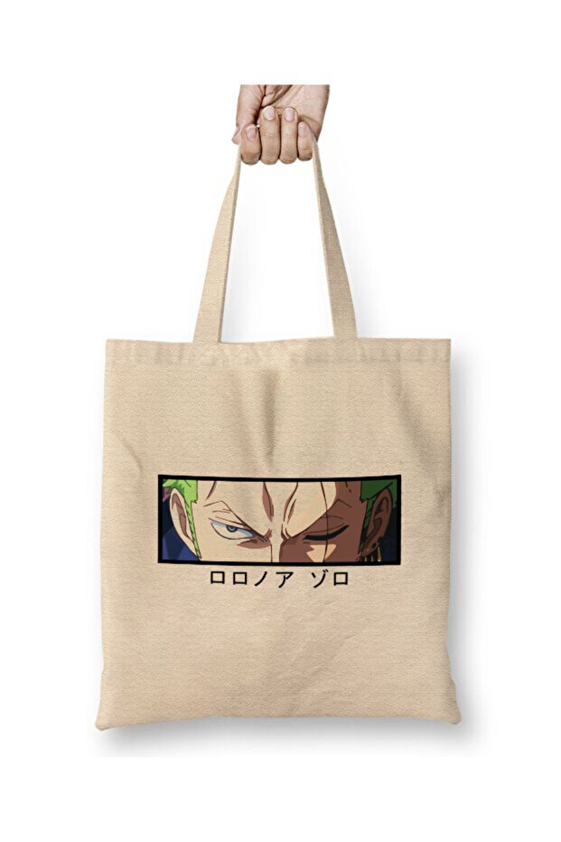 One Piece Roronoa Zoro White Cloth Bag Long Handle Shopping Bag Beach Tote Bag