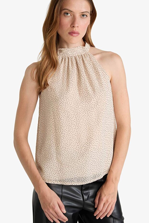 Regular Fit Halter Yaka Şifon Kolsuz Bluz G0129AX25AU - 1