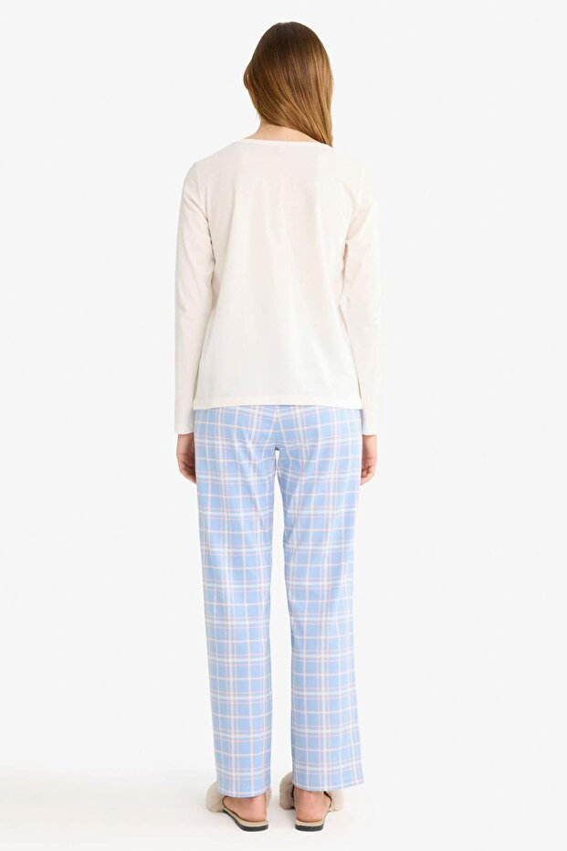 Pijama Takımı Regular Fit Uuzn Kollu Üst Kareli Uzun Alt-Fall in Love G0225AX25AU - 7