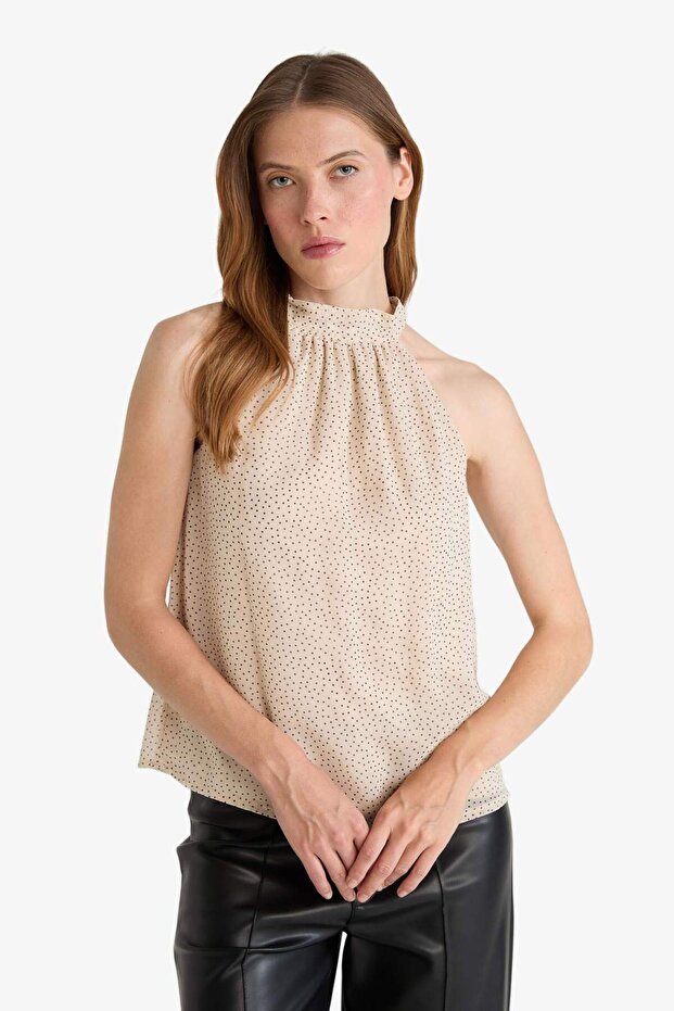 Regular Fit Halter Yaka Şifon Kolsuz Bluz G0129AX25AU - 3