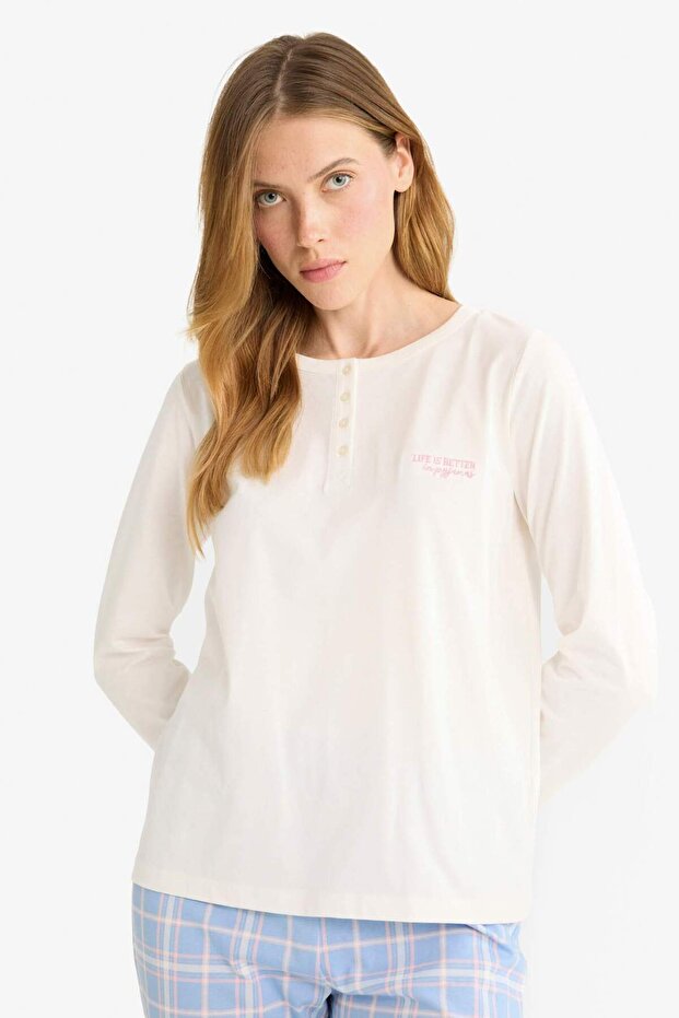 Pijama Takımı Regular Fit Uuzn Kollu Üst Kareli Uzun Alt-Fall in Love G0225AX25AU - 3