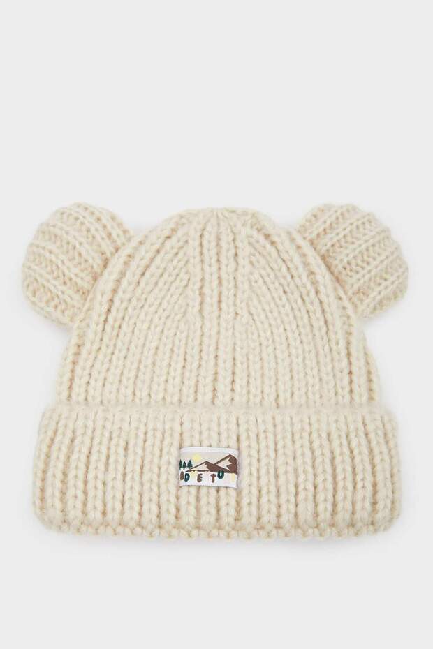 Baby Girl Woven Label Ear Knitwear Beanie F0023A525Wn