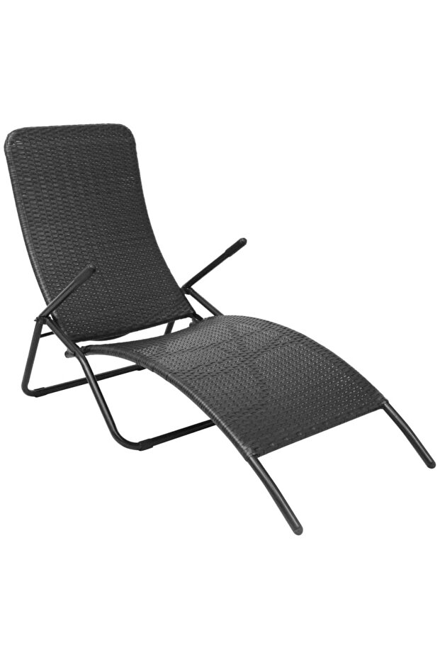 Folding Sun Lounger Poly Rattan Black