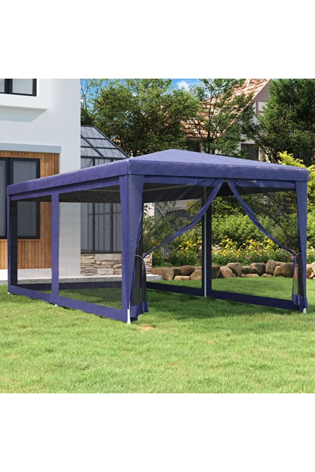 Party Tent with 6 Mesh Sidewalls Blue 3x6 m HDPE