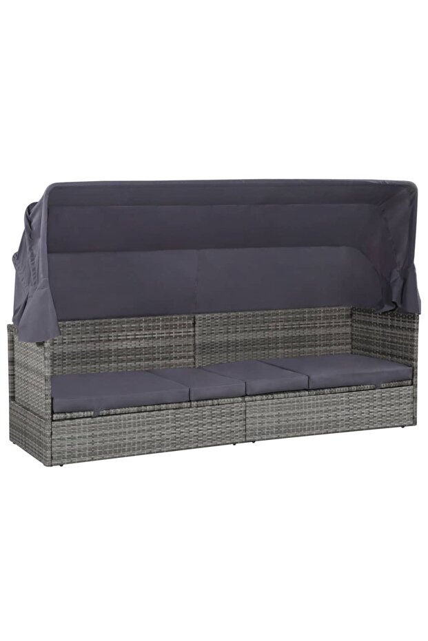Garden Bed with Canopy Grey 205x62 cm Poly Rattan