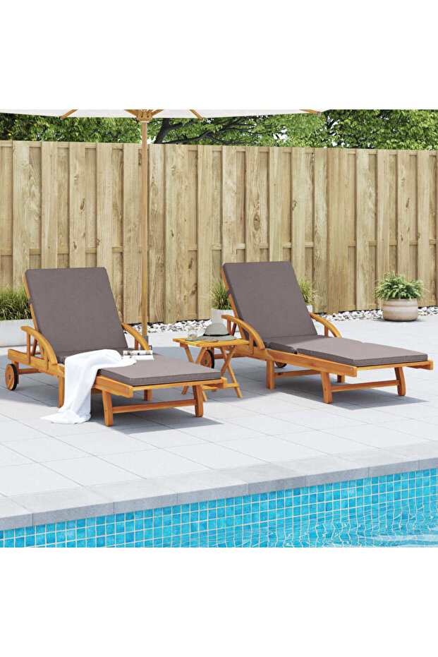 Sun Loungers 2 pcs with Cushions 200x68x83 cm Solid Wood Acacia