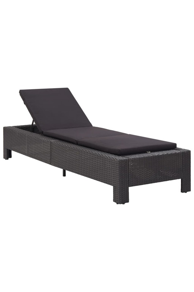 Sunbed with Cushion Black Poly Rattan