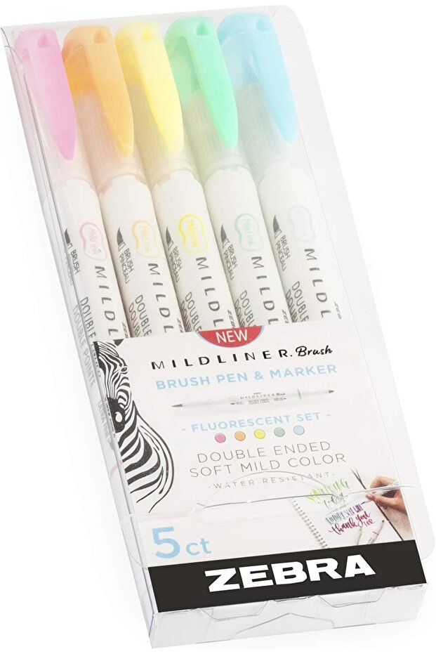 Zebra Mildliner Brush Highlighter Pen - Brush and Marker Nib - Double Ended - Fluorescent Set of 5 i - 3