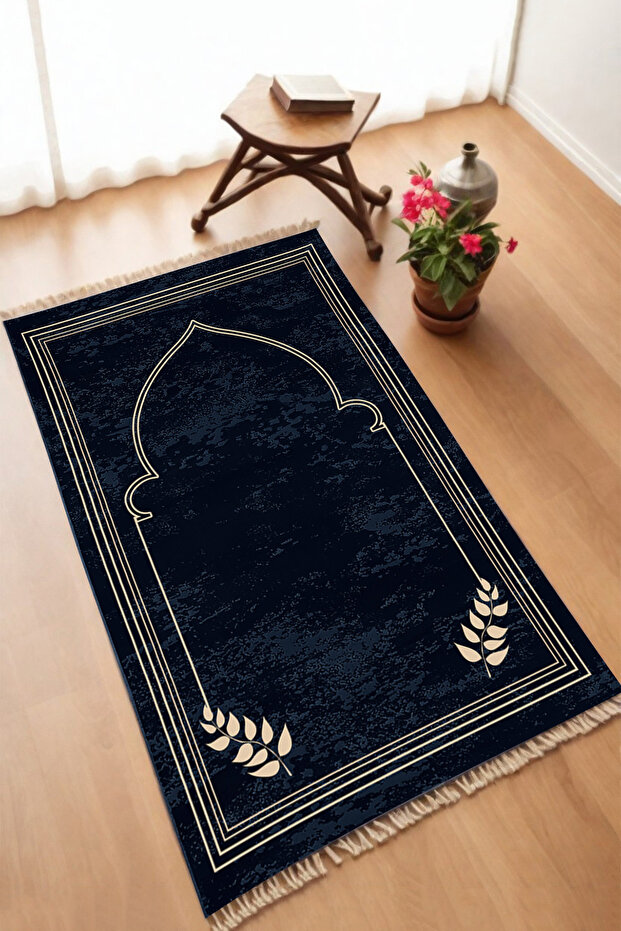 Decorative Digital Printed Navy Blue Non-Slip Base Prayer Rug Prayer Mat 75X120