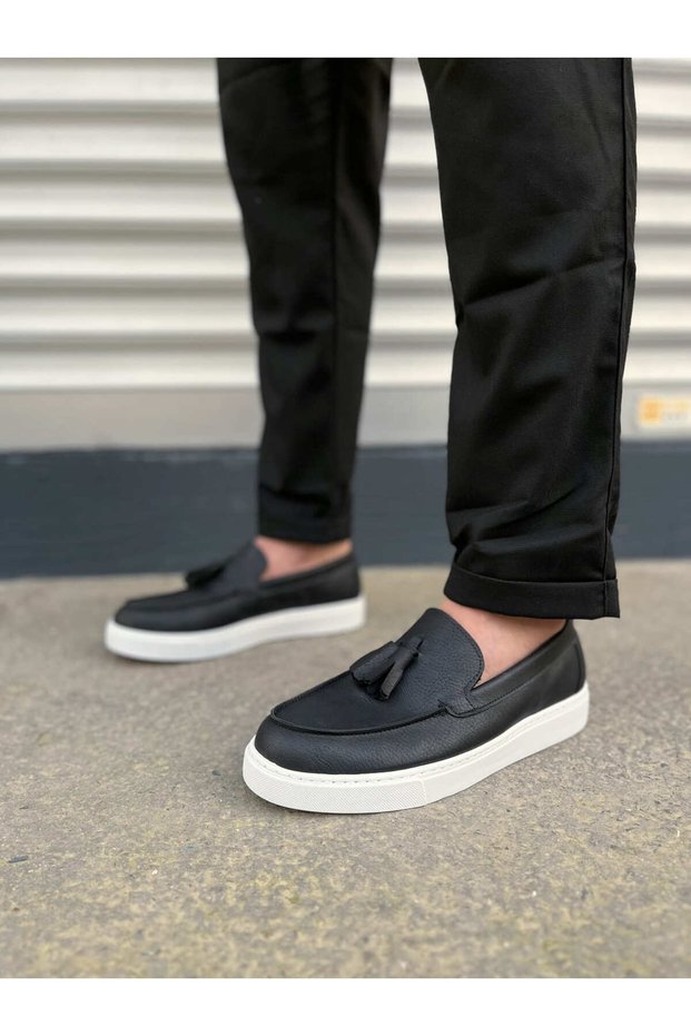 Jy153 Bloom Laceless Tasseled Skin Men's Casual Sports Classic Shoes Cbt - Black