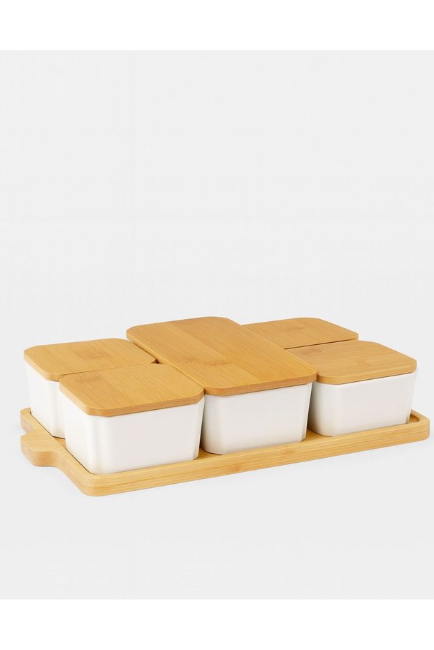5 Piece Porcelain Breakfast Set with Bamboo Lid and Stand | Stylish and Durable Breakfast Serving Tray