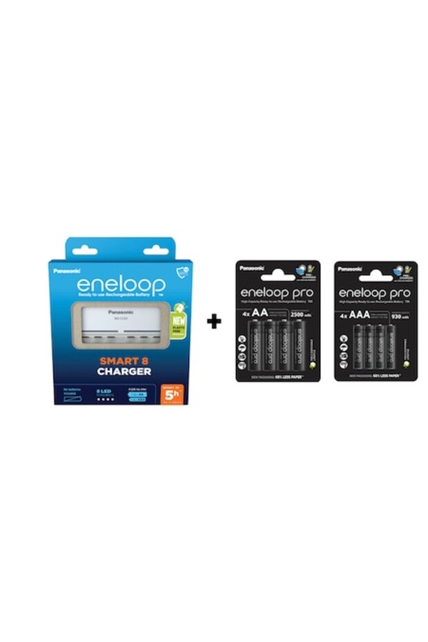 Charger with Independent Channels Batteries Included, 4x 2500mAh R6 AA and 4x 930mAh R3 AAA - 1