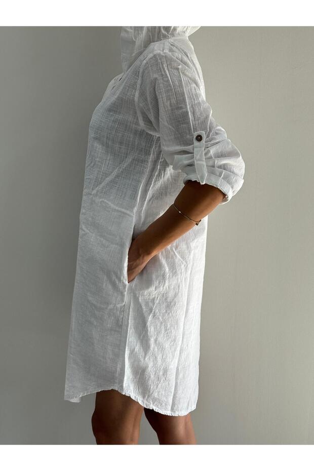 KAPŞONLU KETEN TUNİK - 3