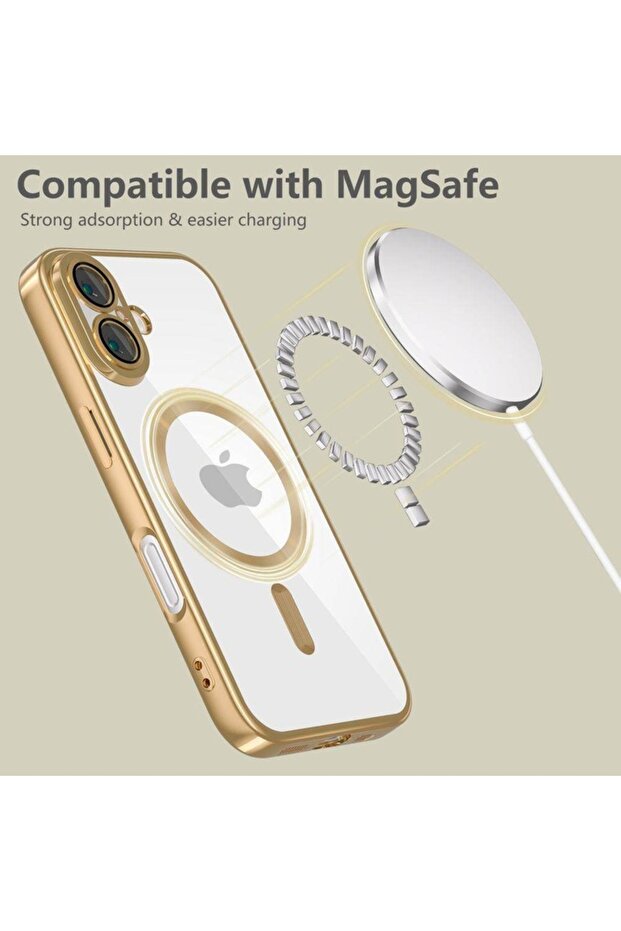 Protective Case for iPhone 17, Optim Solution, Gold/Transparent, Shockproof, MagSafe - 2