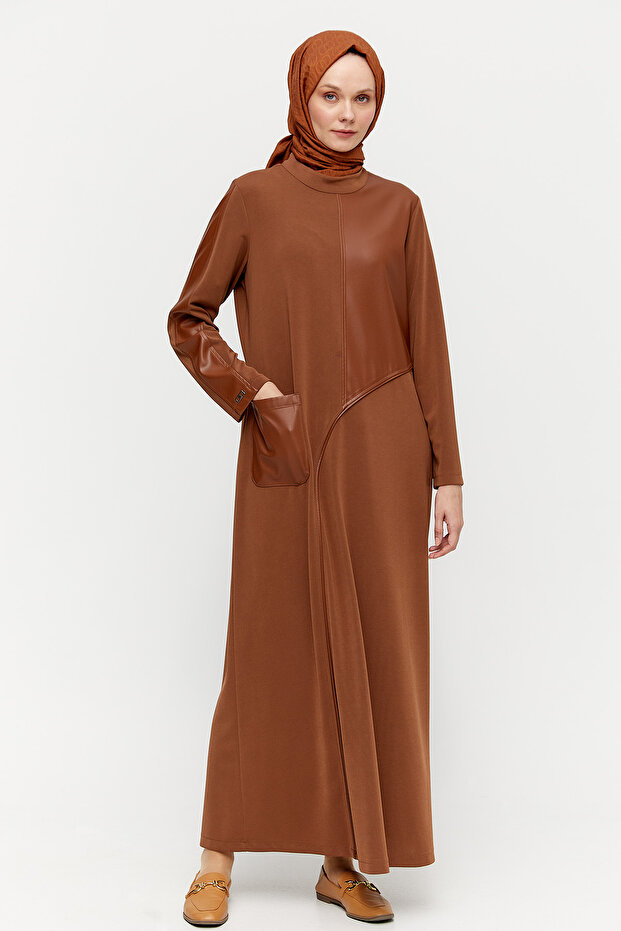 Deri Detaylı Elbise - 1