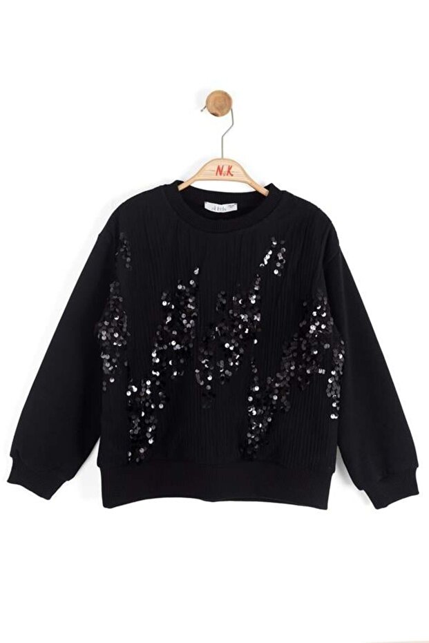 Kız Çocuk Pullu Sweatshirt 4-8 Yaş Siyah - 2