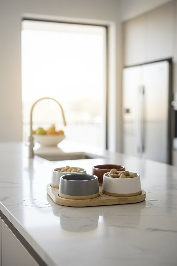 Bambu Tabaklı Seramik Çerezlik - 4'lü - 3