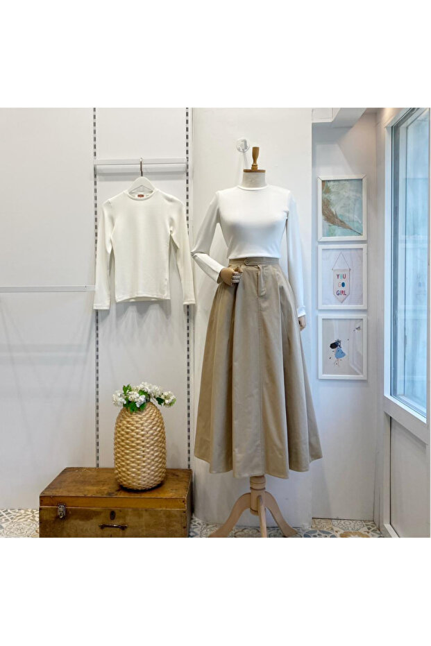 Beyaz Basic Penye Bluz - 3