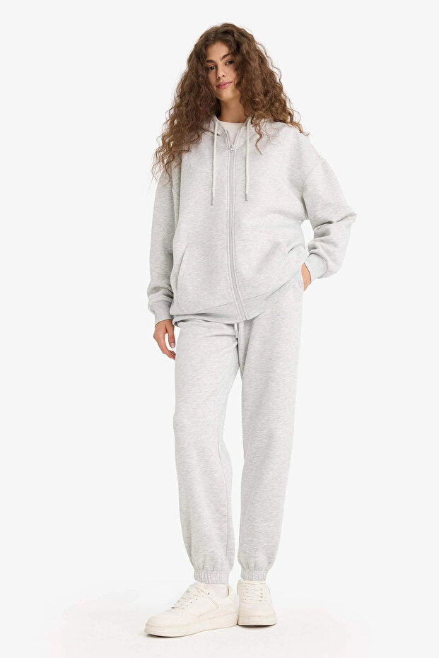 S7370 Gri Standart Fit Kalın Jogger Eşofman Altı Bel Paça Lastikli Basic Düz Uzun Boy - 1
