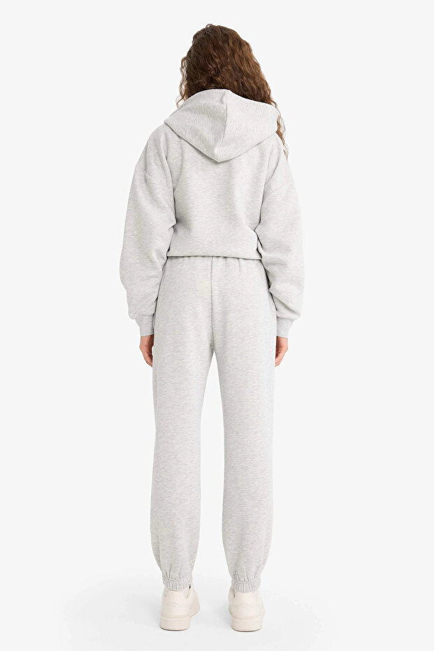 S7370 Gri Standart Fit Kalın Jogger Eşofman Altı Bel Paça Lastikli Basic Düz Uzun Boy - 7
