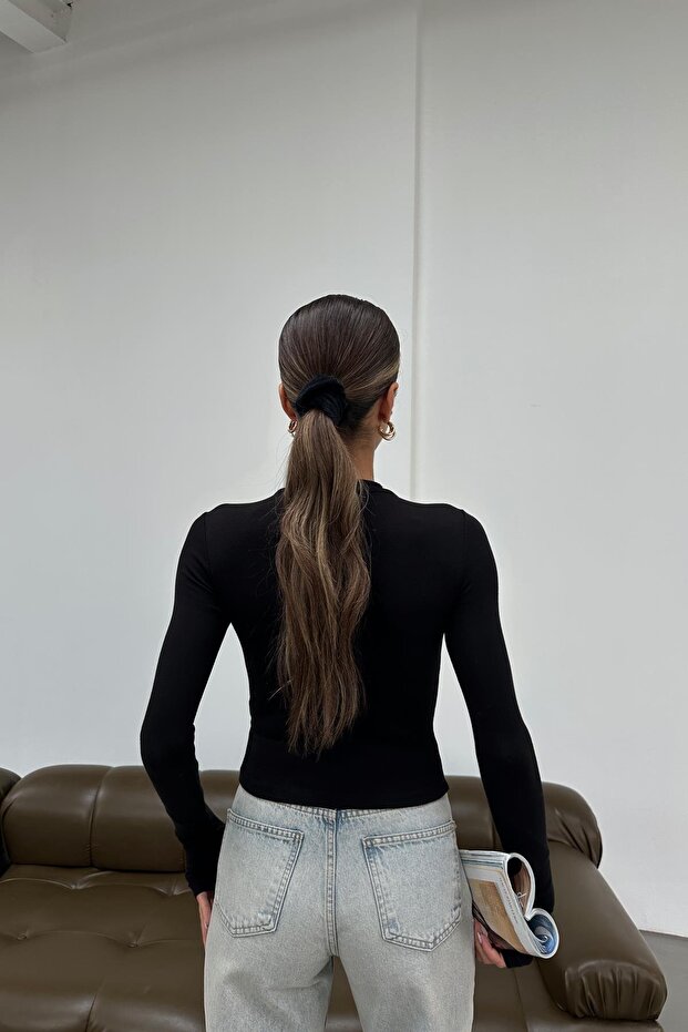 Bisiklet Yaka Basic Bluz Siyah - 6