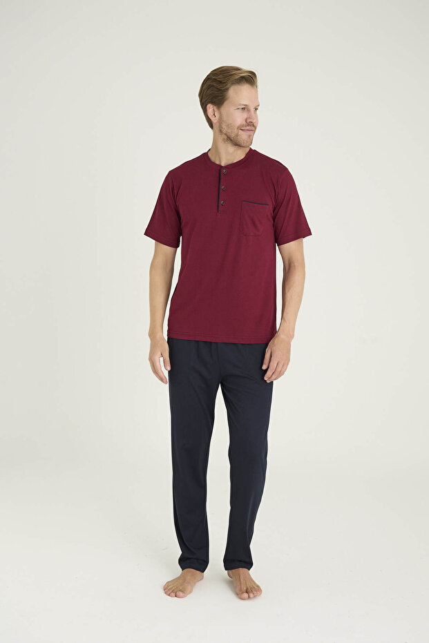 Erkek Büyük Beden Midi Yaka Pijama Takımı - 4