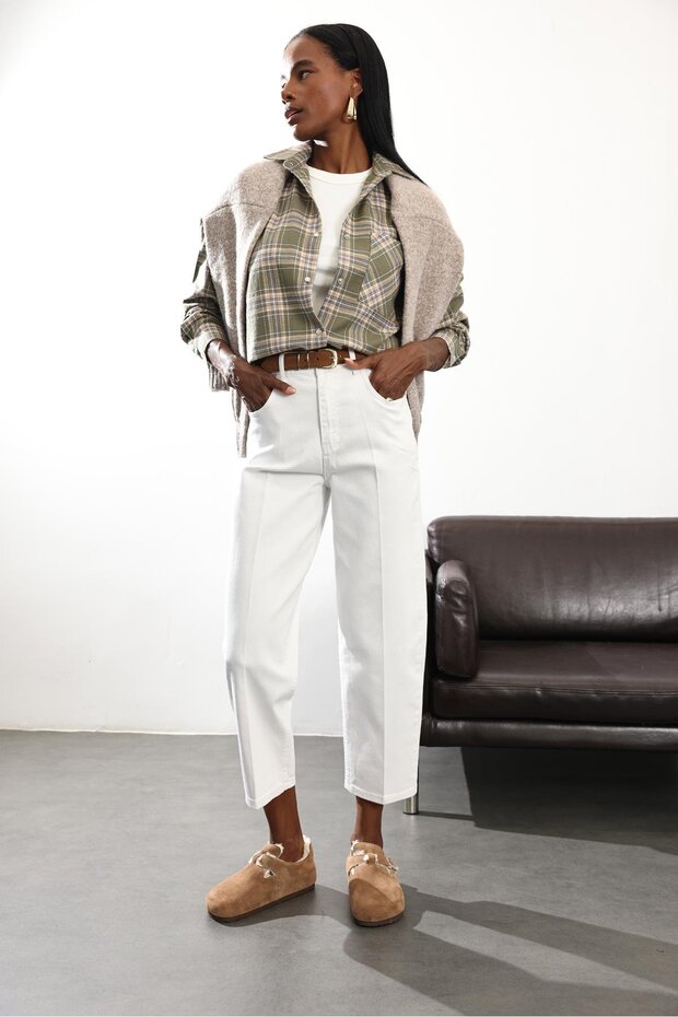 White High Waist Baggy Jean Rm3004
