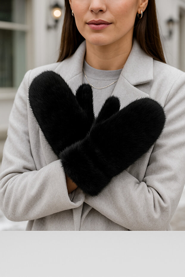 Kadın Siyah Peluş Eldiven ELD32 - 4