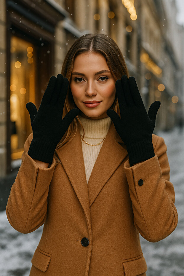 Unisex Siyah Örme Eldiven Eld01 - 1